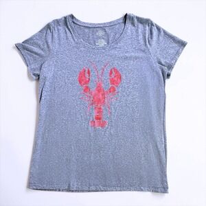 St Johns Bay Womens Gray Heathered Lobster Graphic Tee Short Sleeve Shirt L